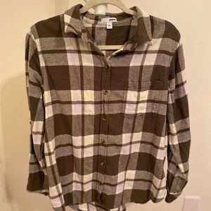 Sonoma Flannel Shirt White Yellow Plaid Size Large